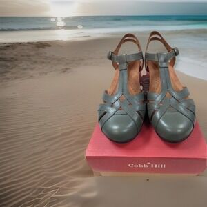 COBB HILL AUBREY BLUE LEATHER CLOSED TOE T-STRAP COMFORT DRESS SHOE 6 W